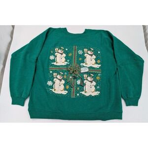 Vintage 90s Hanes Women's Adult XL Ugly Cute Christmas Sweater Snowman 50/50 USA